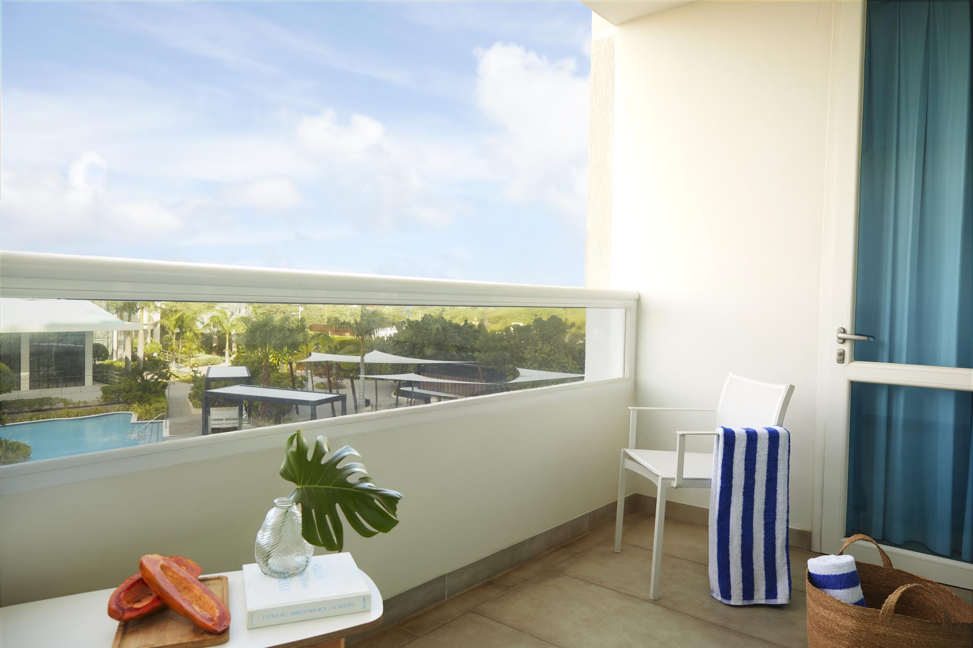 Balcony overlooking pool