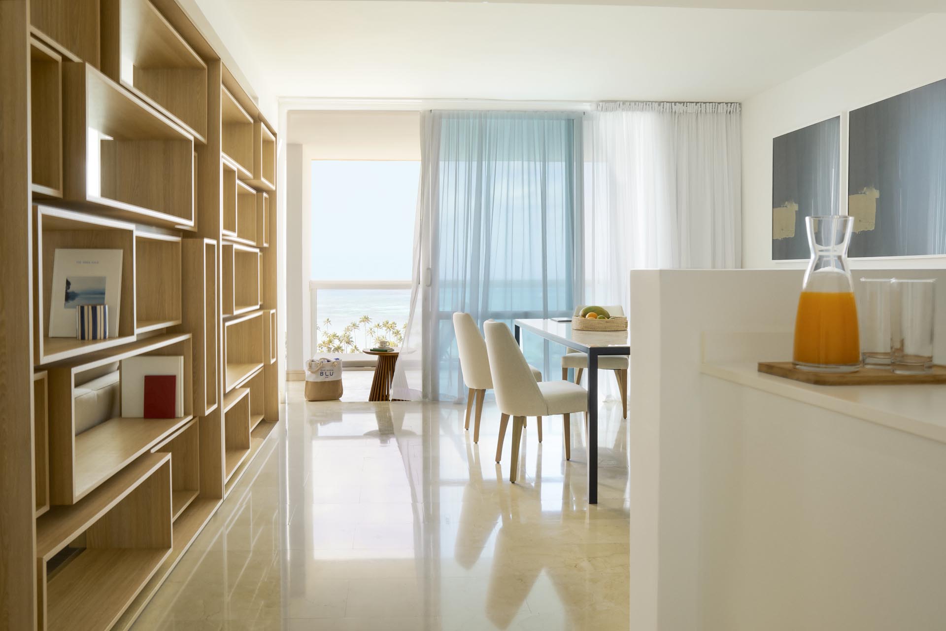 Overhead lighting and kitchen counter